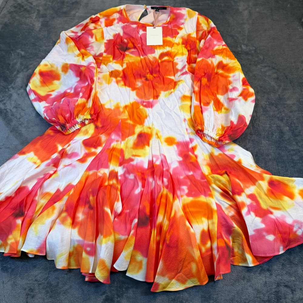 Alex Marie Riley Dress Womens Size 8 Orange Pink Floral Tie Dye Fit Flare NWT
